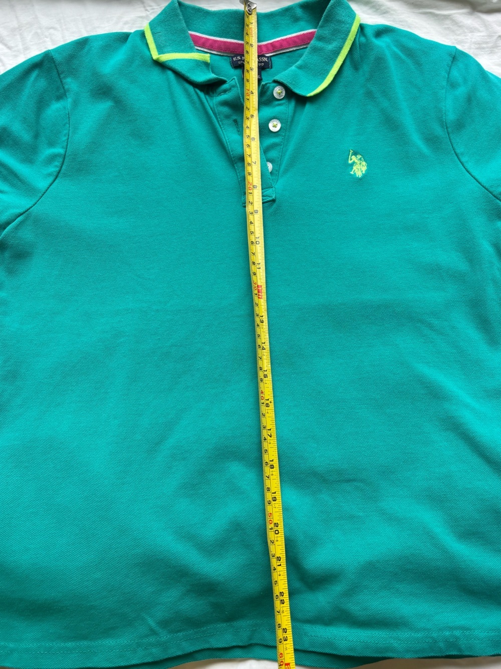 U.S. Polo Assn. Teal Green Neon Trim Short Sleeve Polo Shirt Size L - Picture 11 of 11